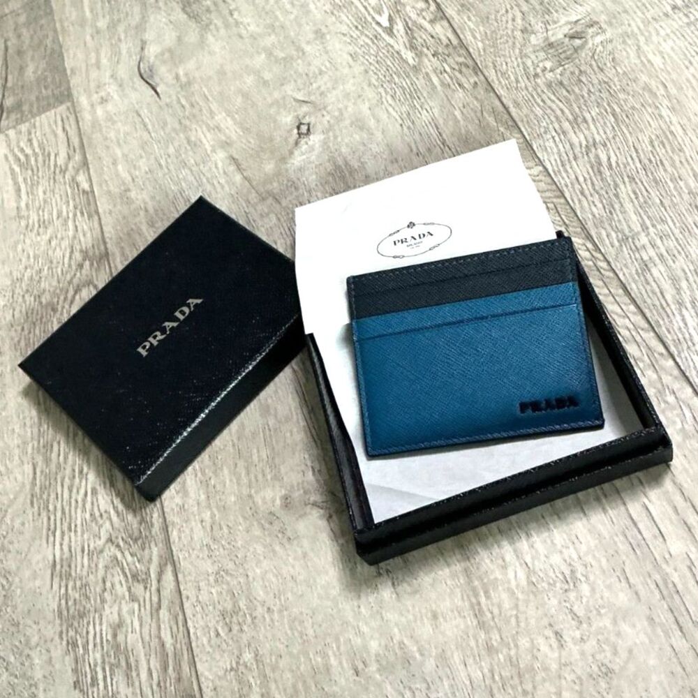 Prada Saffiano Card Holder Two-Tone Blue & Navy - Authenticated, w/ Box
